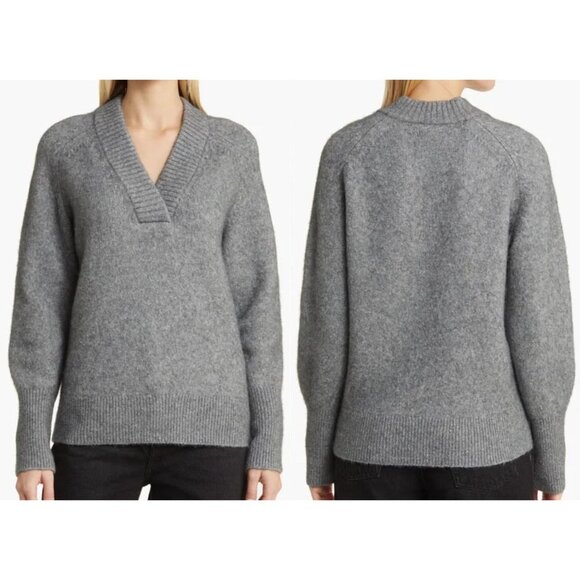 Nordstrom Women's L Balloon Sleeve Sweater Baby Alpaca Wool Blend Gray Soft $129 - Picture 2 of 16